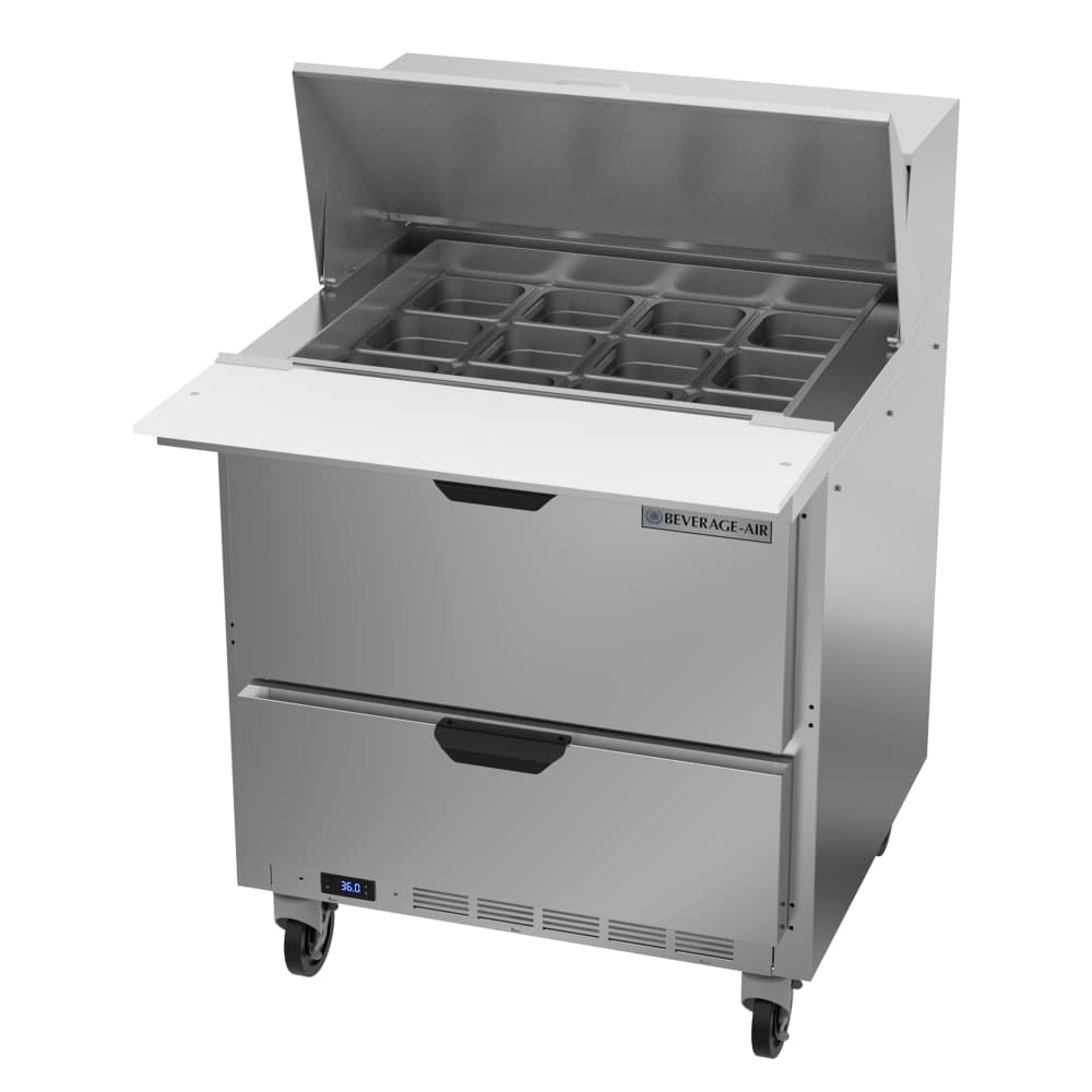 Beverage-Air SPED32HC-12M-2 32" Hydrocarbon Series Mega Top Sandwich/Salad Prep Table w/ Refrigerated Base, 115v