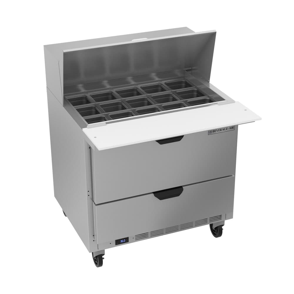 Beverage-Air SPED36HC-15M-2 36" Hydrocarbon Series Mega Top Sandwich/Salad Prep Table w/ Refrigerated Base, 115v