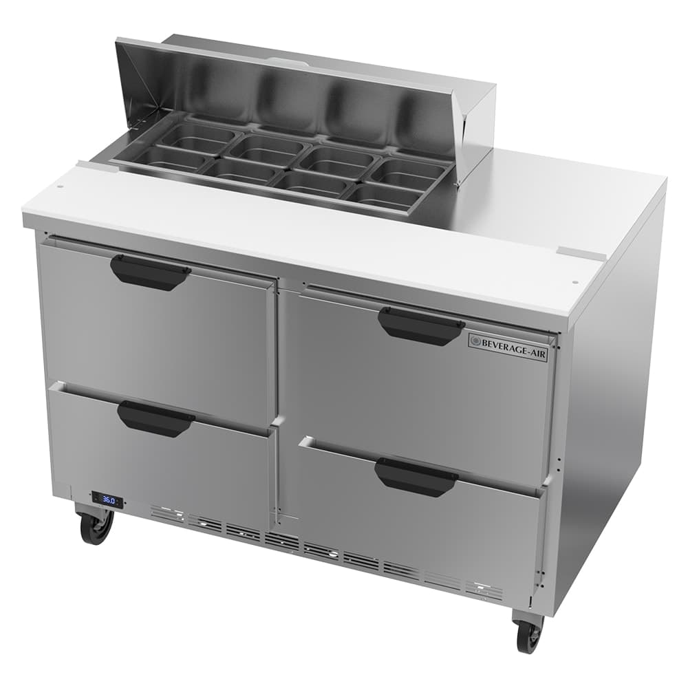 Beverage-Air SPED48HC-08-4 48" Hydrocarbon Series Sandwich/Salad Prep Table w/ Refrigerated Base, 115v