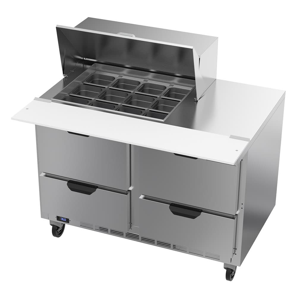 Beverage-Air SPED48HC-12M-4 48" Hydrocarbon Series Mega Top Sandwich/Salad Prep Table w/ Refrigerated Base, 115v