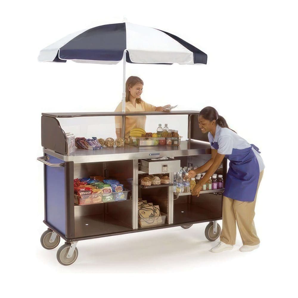 Lakeside 682-10 HRMAP Kiosk Type Food Cart w/ Enclosed Cabinet, 77 1/4"L x 28 1/4"W x 52 1/2"H, Hard Rock Maple