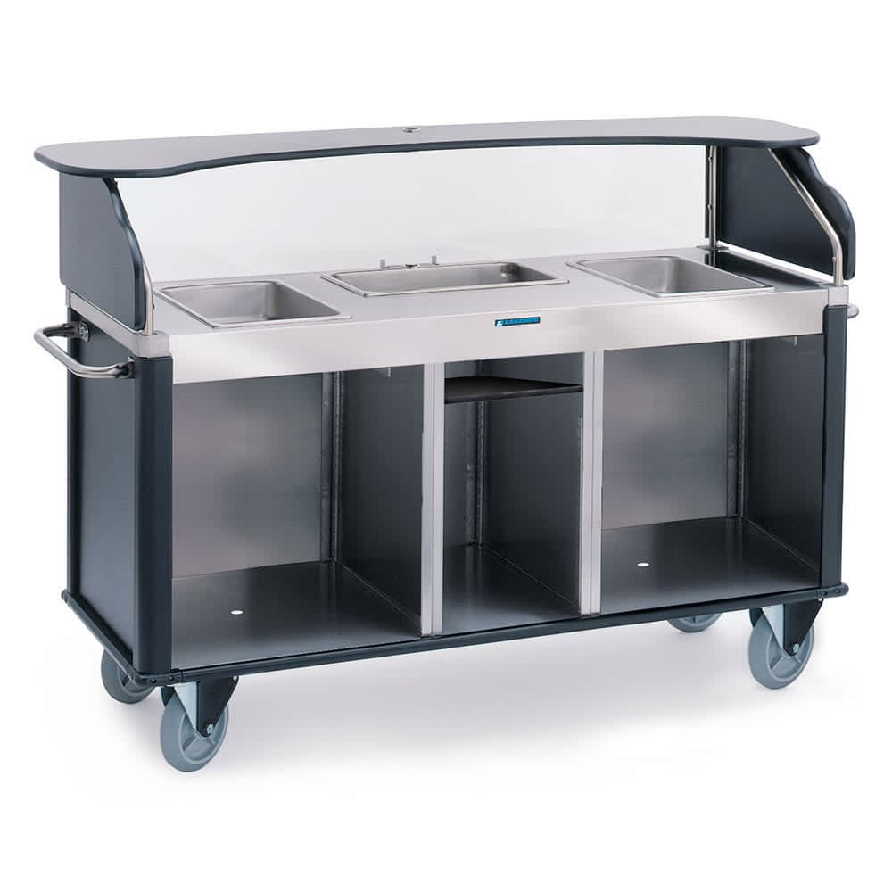 Lakeside 682-20 BLK Kiosk Type Food Cart w/ Enclosed Cabinet, 77 1/4"L x 28 1/4"W x 52 1/2"H, Black