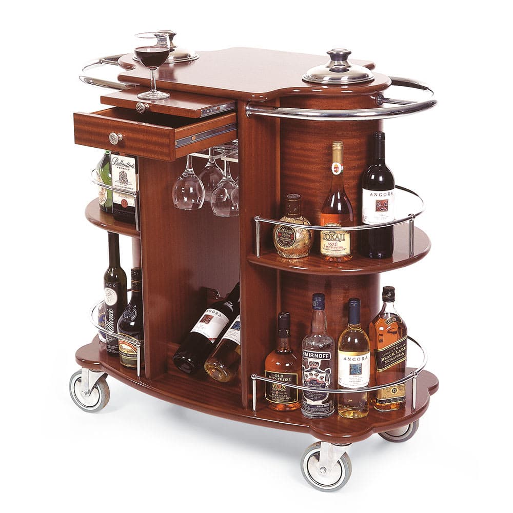 Geneva Oval Wine Liquor Cart w/ Recessed Ice Buckets & 2 Shelves (70260)