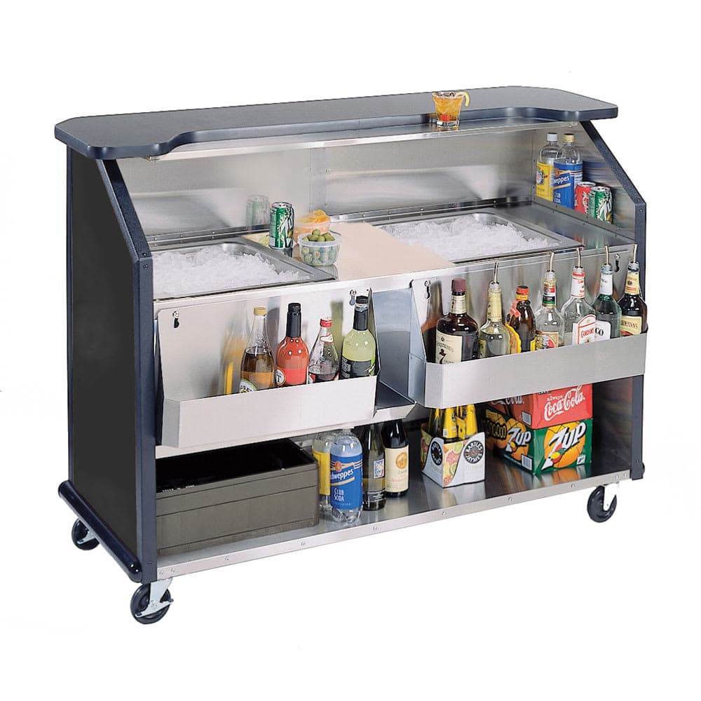 Lakeside 886 63 1/2" Portable Bar w/ (2) 40 lb Ice Bin, Speed Rail, Black