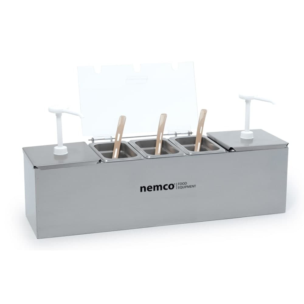 Nemco 88100-CB-3 Pump & Dipper Style Condiment Dispenser w/ Pumps & Pans, (5) Compartments, Stainless