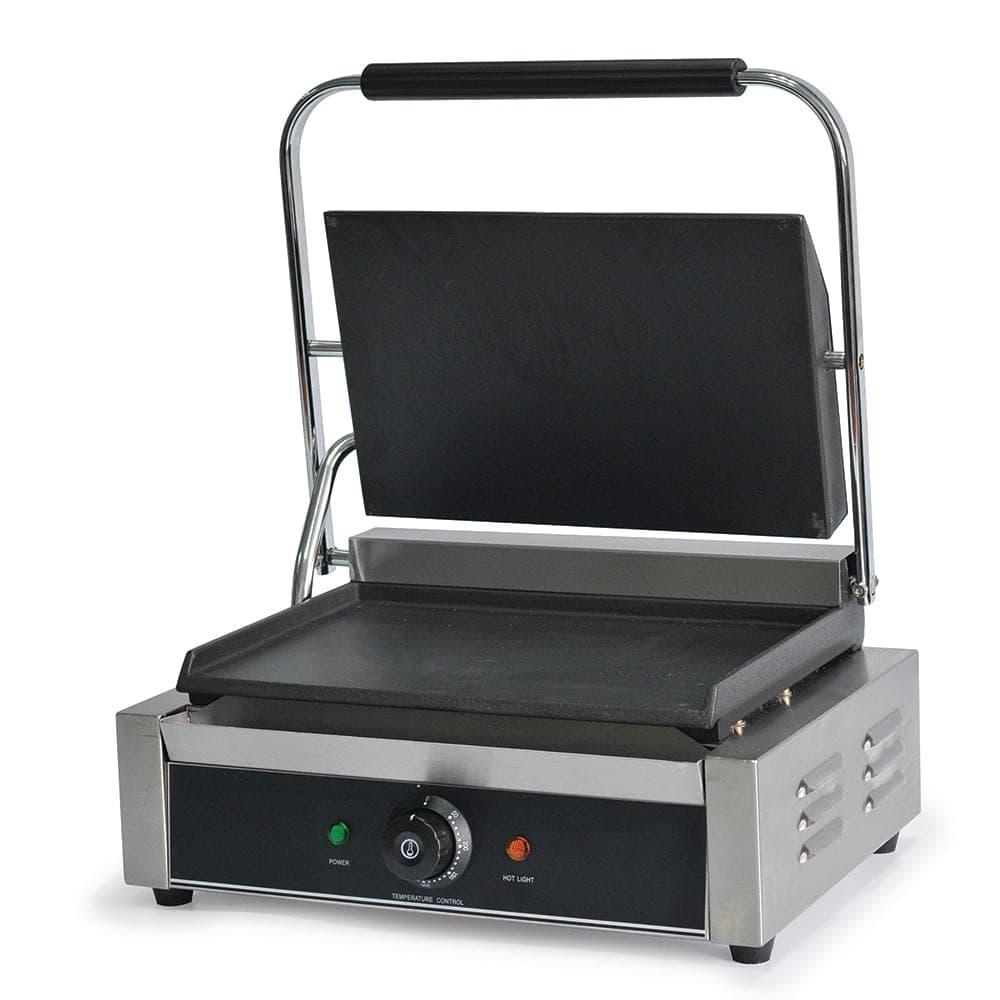 Global Solutions Single Commercial Panini Press w/ Cast Iron Smooth Plates, 120v (GS1620)