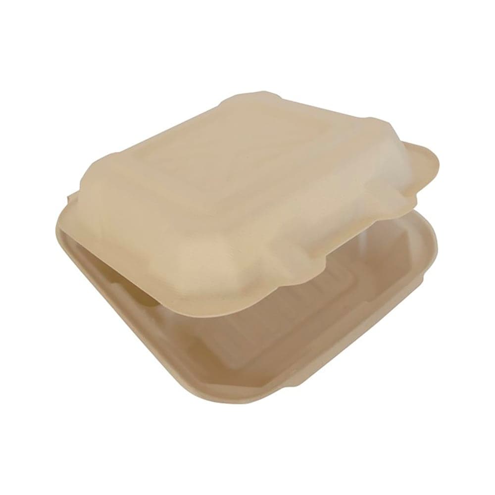 ITI Square Sugar Cane 3 Compartment Hinged Container - 8"x8"x3" (TG-B-883)