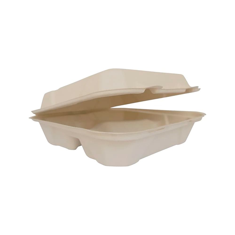 ITI Square Sugar Cane 3-Compartment Hinged Container - 9"x9"x3" (TG-B-993)