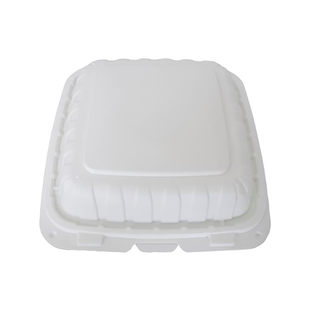 ITI Square 3-Compartment Hinged Container 8"x 8" x 3" - Plastic, White (TG-PM-883)