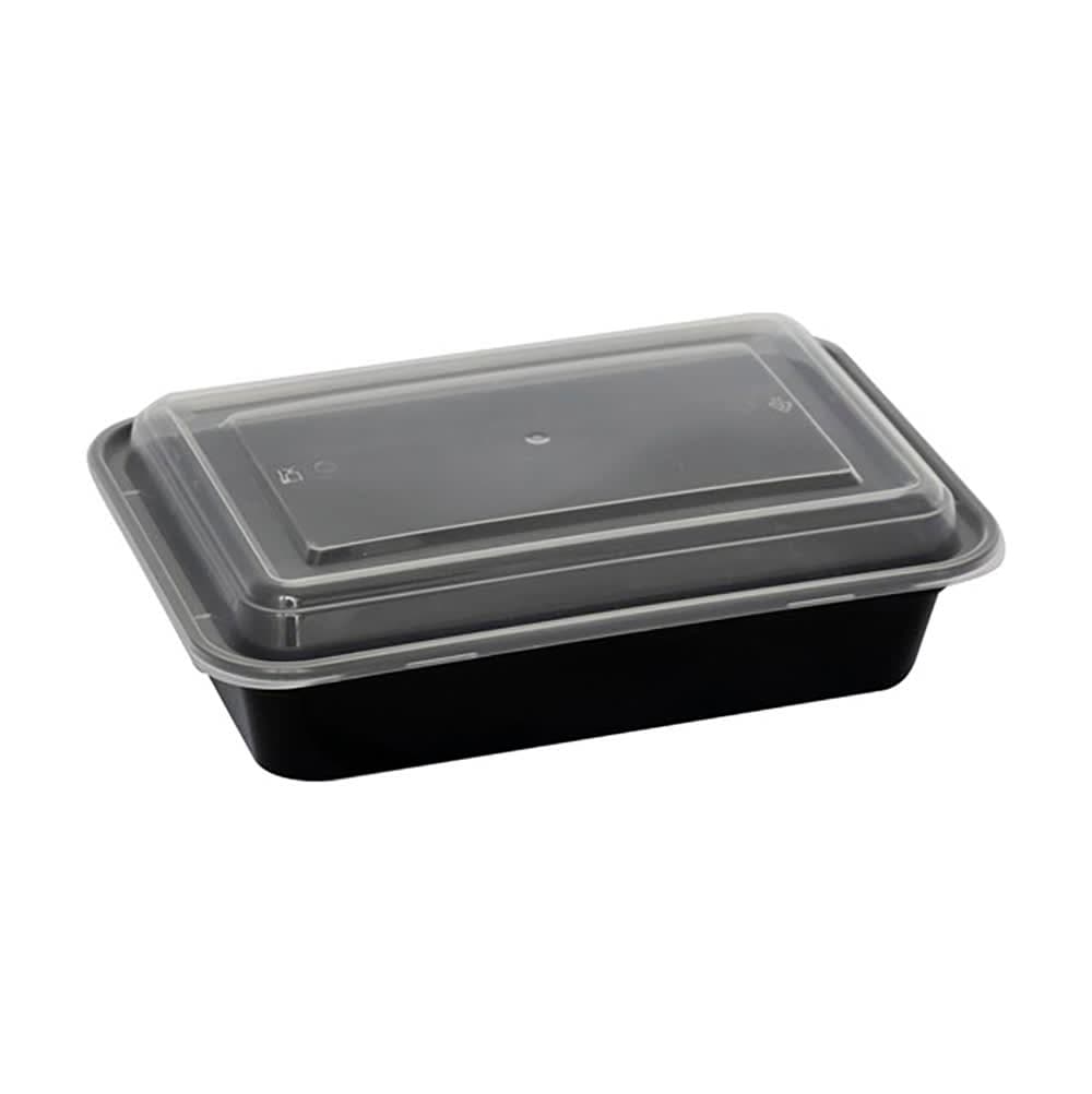 ITI 28 oz Rectangular Container w/ Lid - Plastic, Black (TG-PP-28)