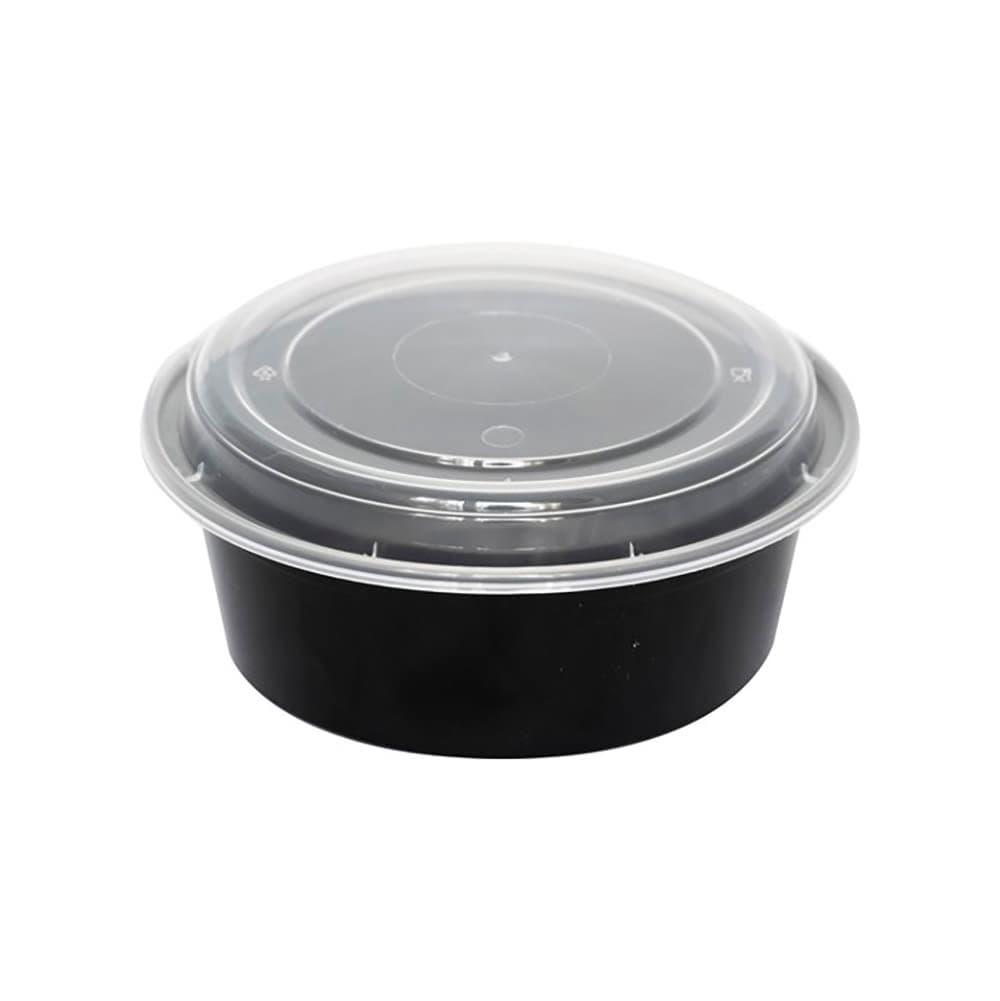 ITI 32 oz Round To Go Container w / Lid -Plastic, Black (TG-PP-32-R)