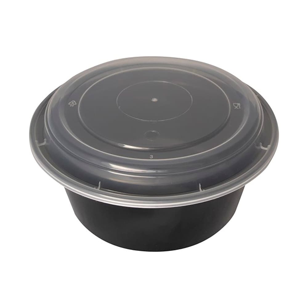 ITI 48 oz Round To Go Container w/ Lid - Plastic, Black (TG-PP-48-R)