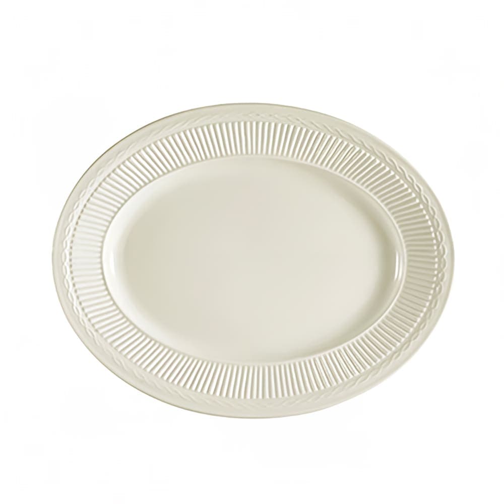 CAC 12" Oval American White Rolled Edge Platter, Ridgemont (RID-14)