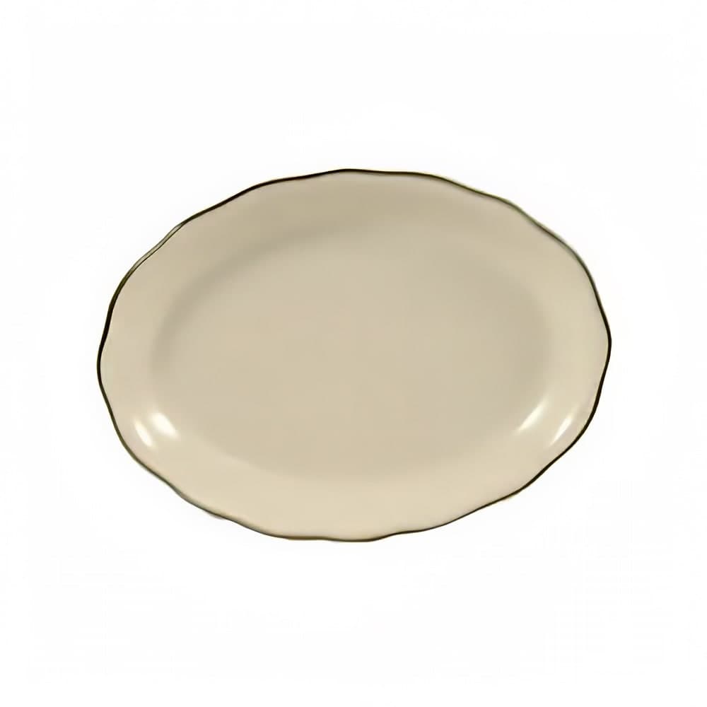 CAC 11 5/8" Oval American White w/ Black Band Scallop Edge Platter, Seville (SC-13B)