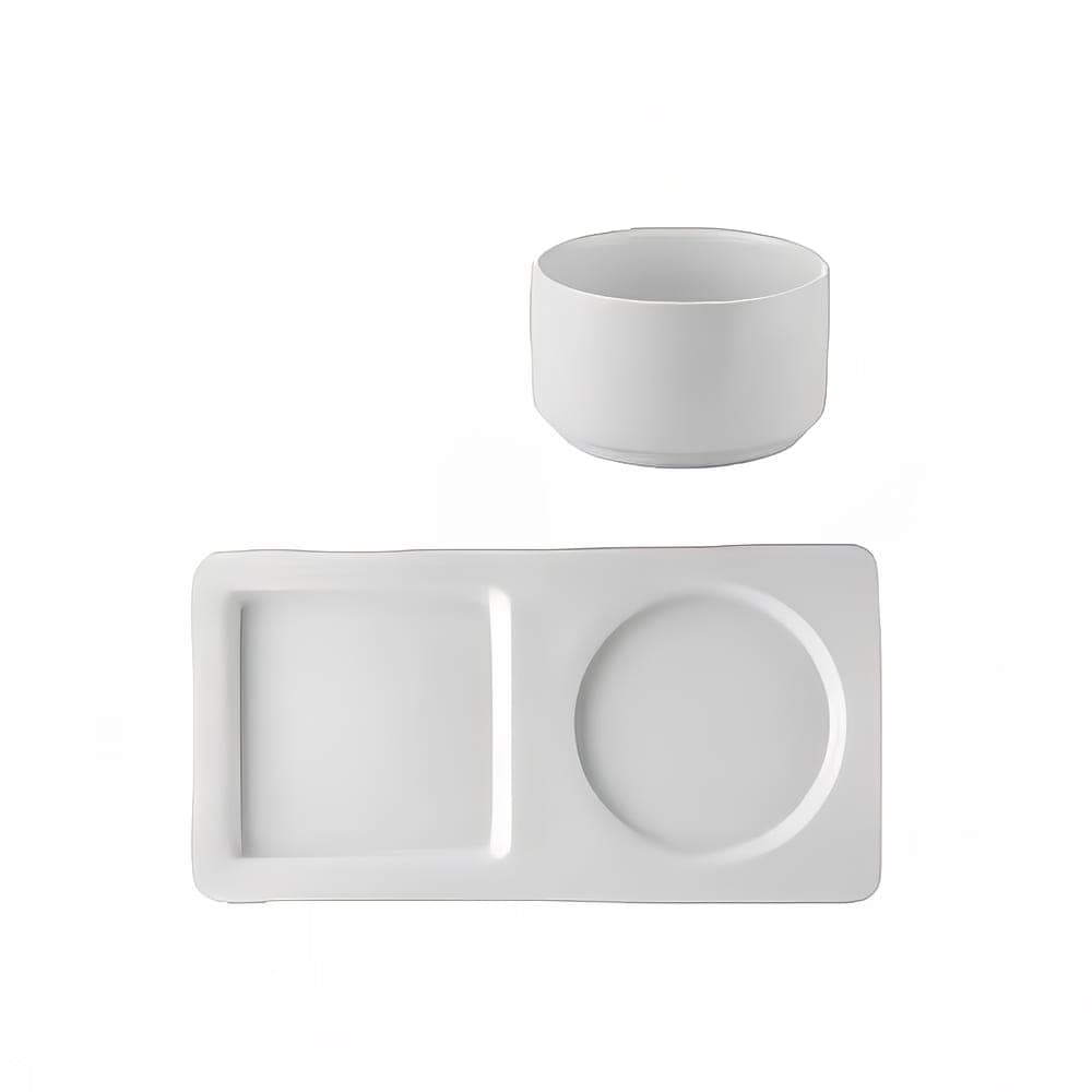 CAC Rectangular Soup Bowl & Platter Set - 28 oz Bowl & 12 3/4" x 6 1/2" Platter, Porcelain (SNS-13)