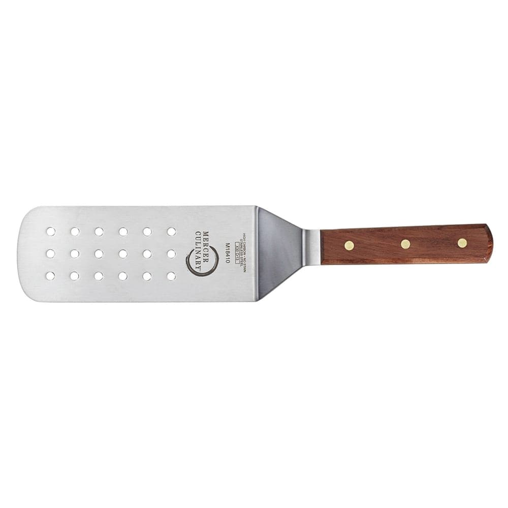Mercer Culinary M18410 8" x 3" Perforated Turner w/ Rosewood Handle, Stainless Steel