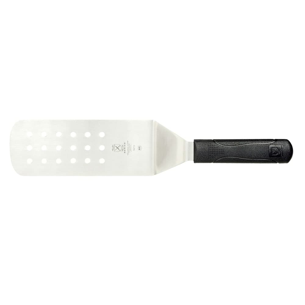 Mercer Culinary M18710 8" x 3" Perforated Turner w/ Black Polypropylene Handle, High Carbon Japanese Steel