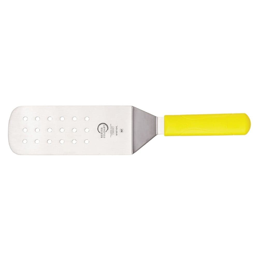 Mercer Culinary M18710YL 8" x 3" Perforated Turner w/ Yellow Polypropylene Handle, High Carbon Japanese Steel
