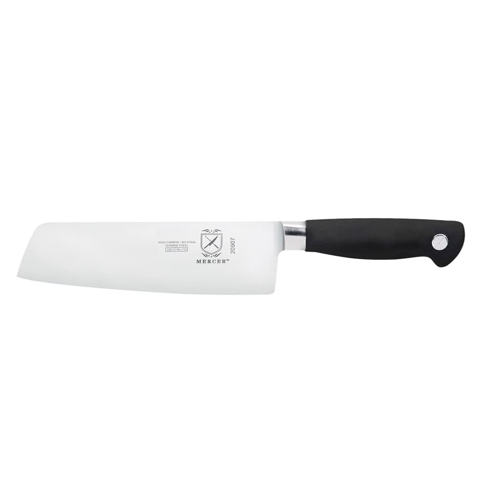 Mercer Culinary M20907 7" Nakiri Vegetable Knife w/ Black Non-Slip Santoprene® Handle, High-Carbon German Steel