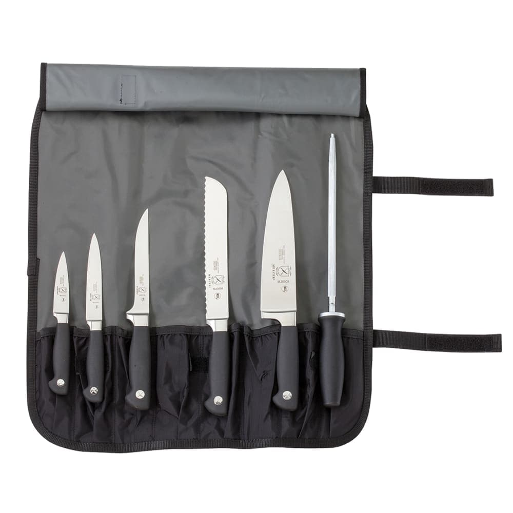 Mercer Culinary M21800 7 Piece Knife Set w/ Detachable & Adjustable Strap Pocket Roll
