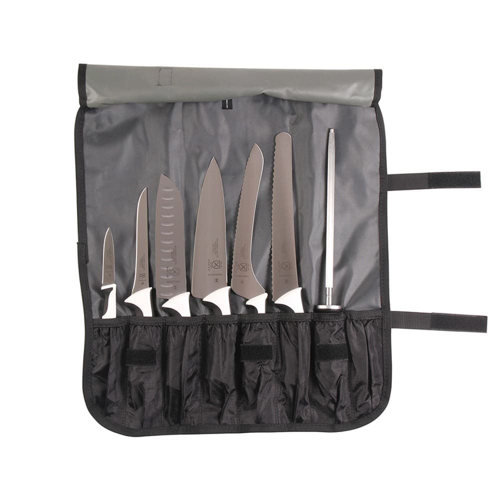 Mercer Culinary M21821WH 8 Piece Knife Set w/ Detachable & Adjustable Strap Pocket Roll