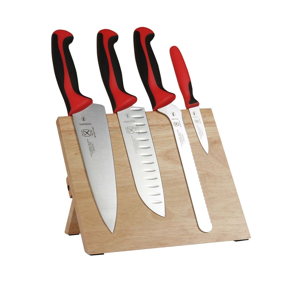 Mercer Culinary M21982RD 5 Piece Knife Set w/ Acacia Magnetic Board