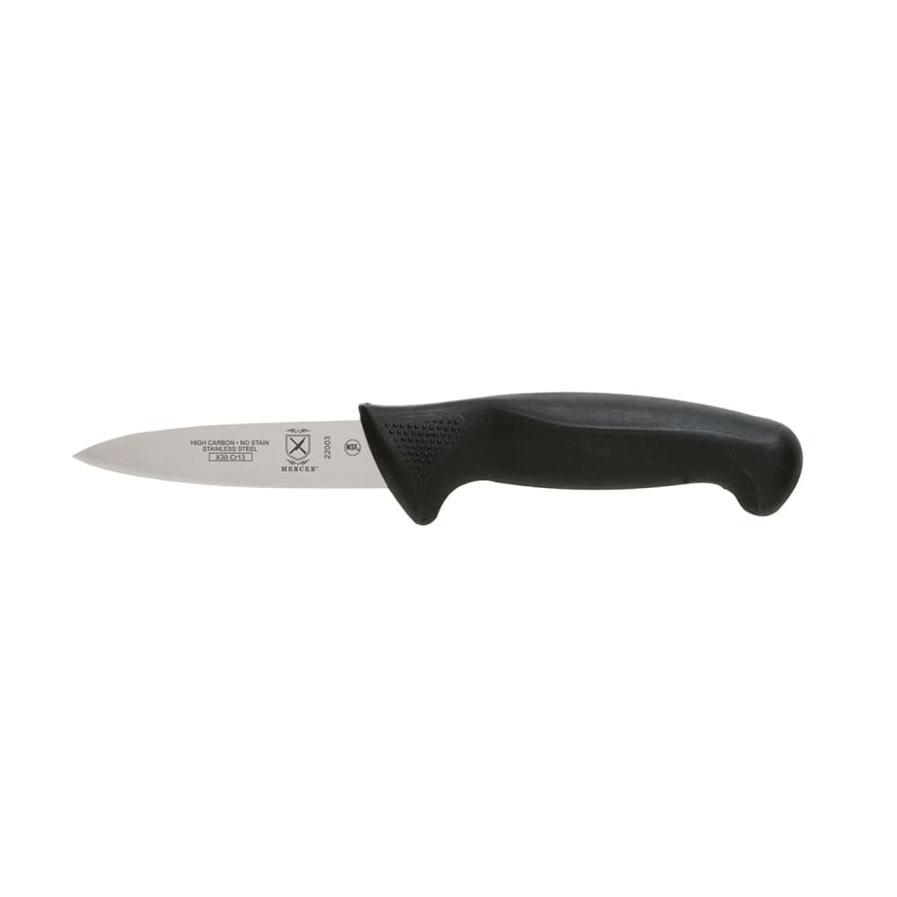 Mercer Culinary M22003 3 1/2" Paring Knife w/ Black Santoprene®/Polypropylene Handle, High Carbon Japanese Steel