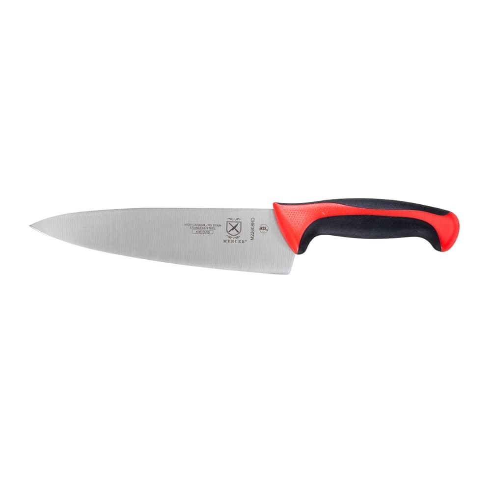 Mercer Culinary M22608RD 8" Chef's Knife w/ Red Santoprene®/Polypropylene Handle, High Carbon Japanese Steel
