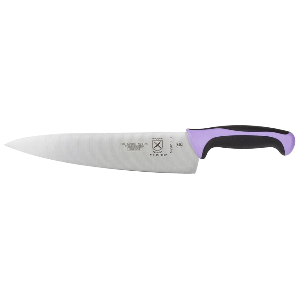 Mercer Culinary M22610PU 10" Chef's Knife w/ Purple Santoprene®/Polypropylene Handle, High Carbon Japanese Steel