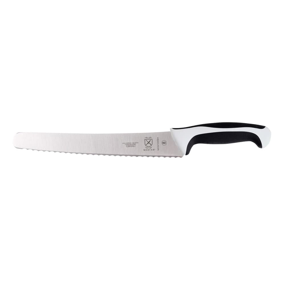 Mercer Culinary M23210WBH 10" Bread Knife w/ White Santoprene®/Polypropylene Handle, High Carbon Japanese Steel