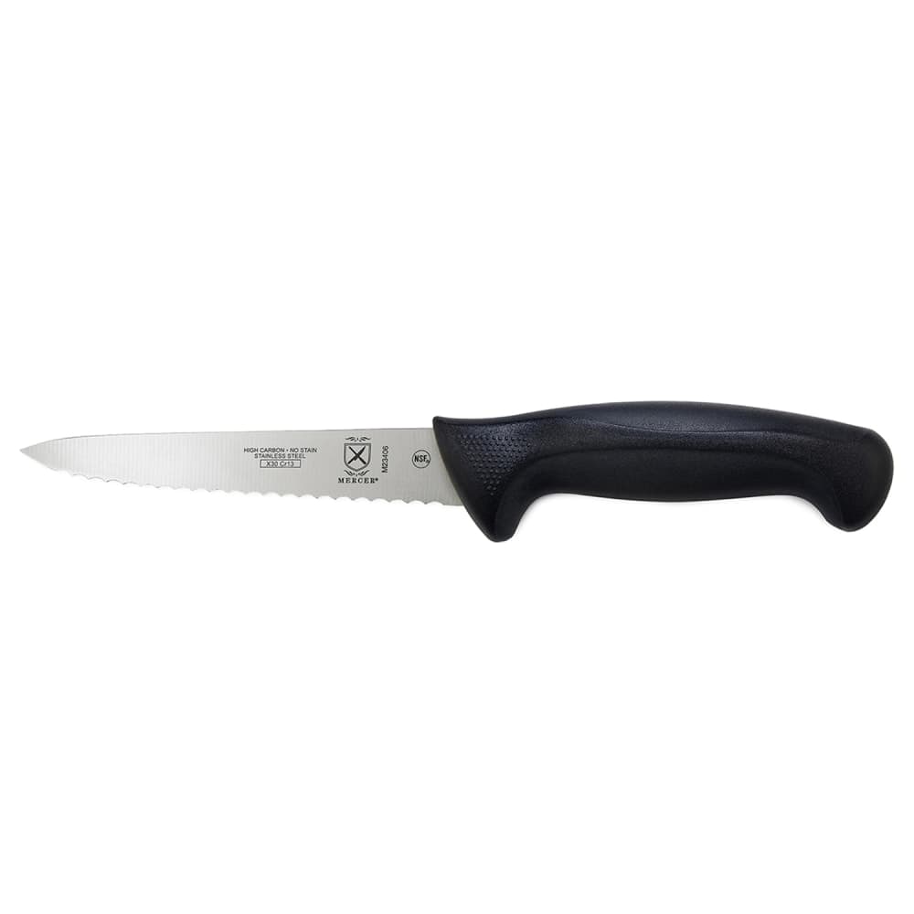 Mercer Culinary M23408 8" Utility Knife w/ Black Santoprene®/Polypropylene Handle, High Carbon Japanese Steel
