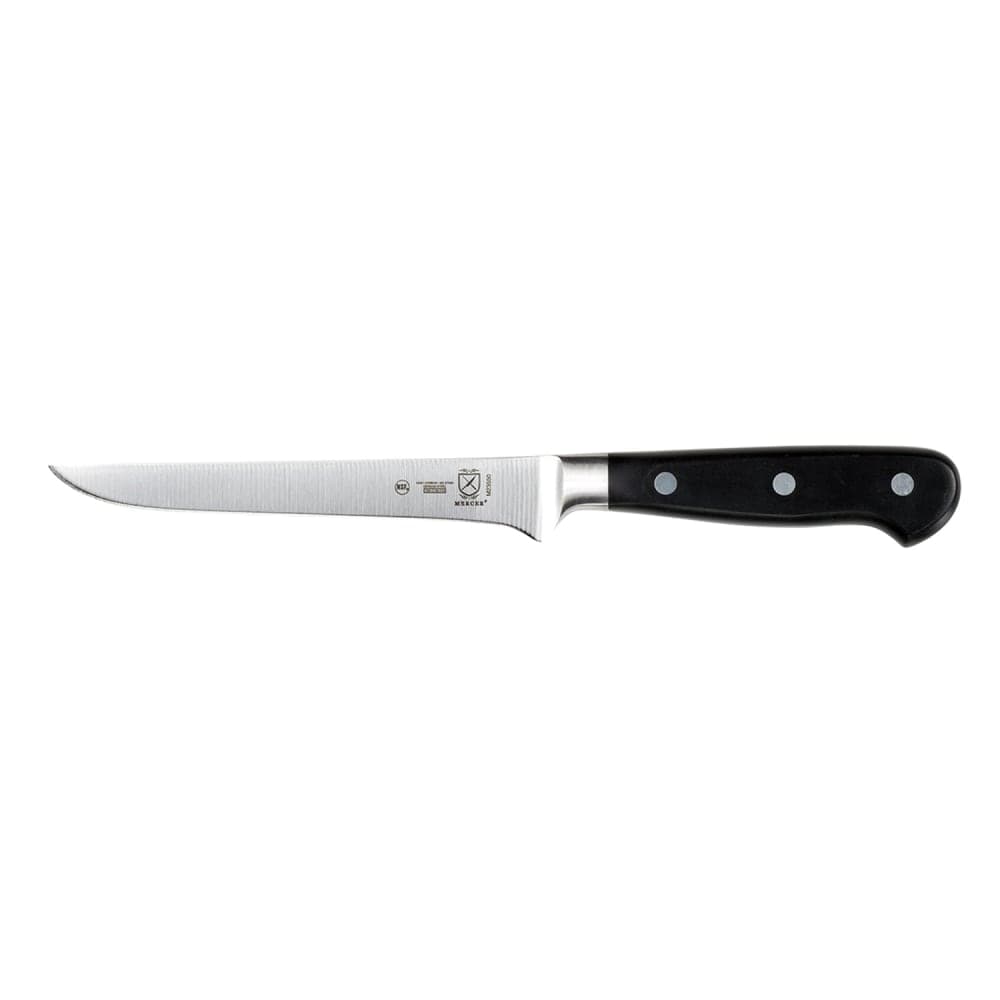 Mercer Culinary M23550 6" Stiff Boning Knife - Black Ergonomic Delrin® Handle, High-Carbon German Steel
