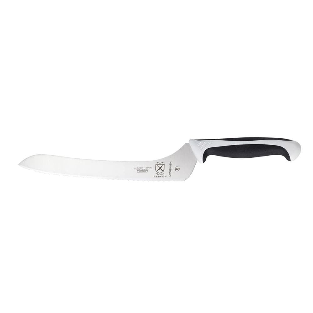 Mercer Culinary M23890WBH 9" Bread Knife w/ White Santoprene®/Polypropylene Handle, High Carbon Japanese Steel