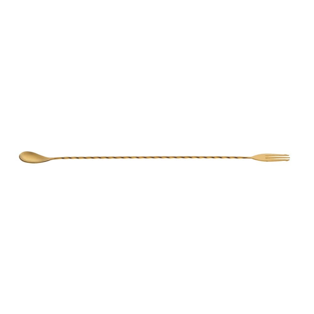 Barfly 15 3/4" Bar Spoon w/ Fork End, Gold (M37016GD)