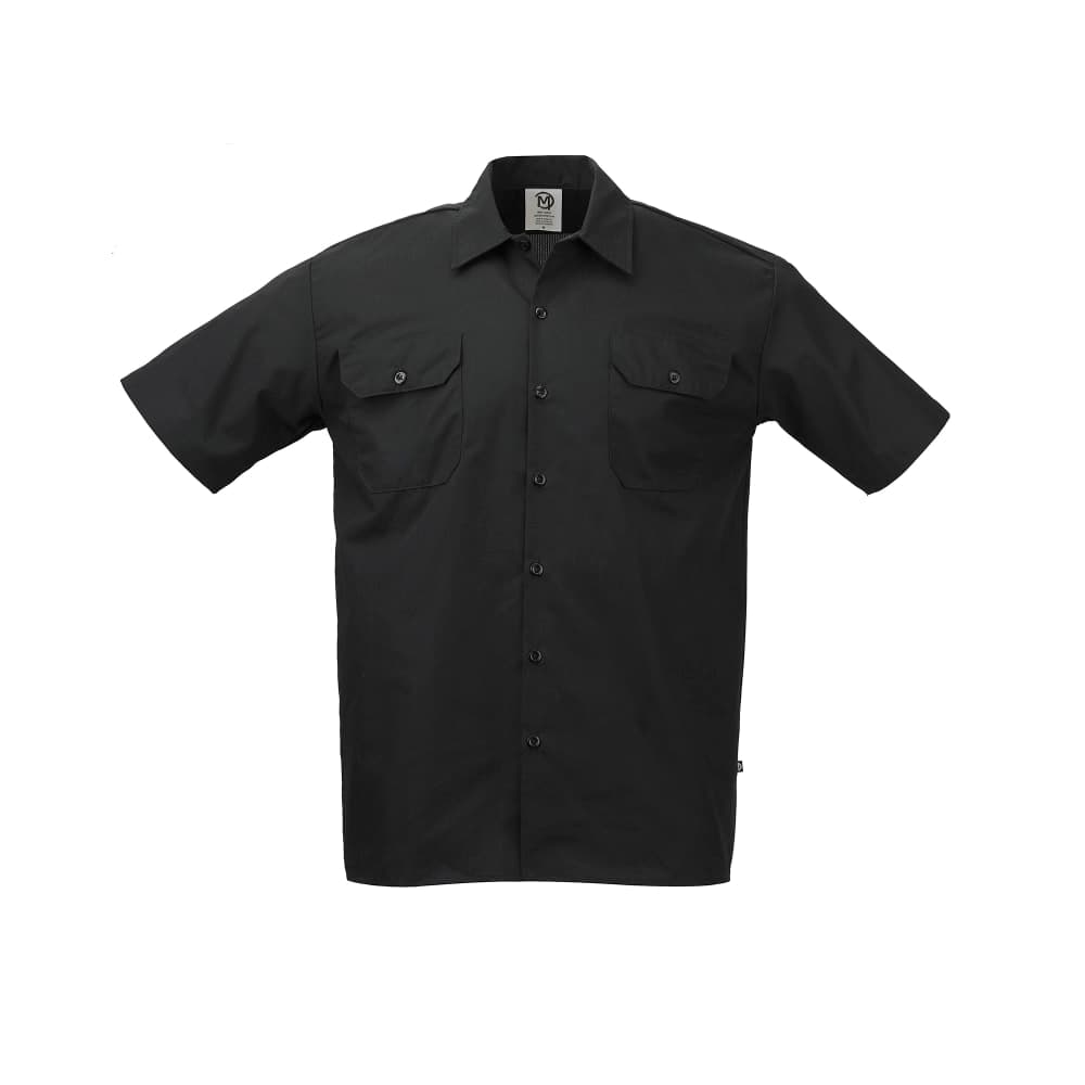 Mercer Culinary M60250BK1X Metro Edge® Brewer Work Shirt w/ Short Sleeves - Poly/Cotton, Black, X-Large