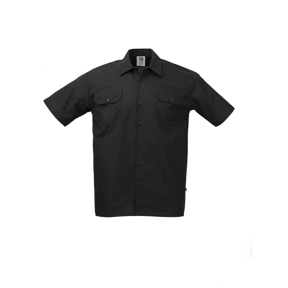 Mercer Culinary M60250BKM Metro Edge® Brewer Work Shirt w/ Short Sleeves - Poly/Cotton, Black, Medium
