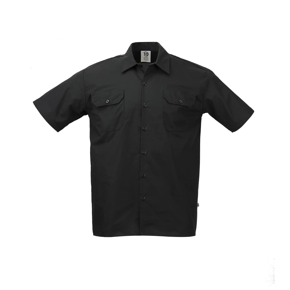 Mercer Culinary M60250BKXS Metro Edge® Brewer Work Shirt w/ Short Sleeves - Poly/Cotton, Black, X-Small