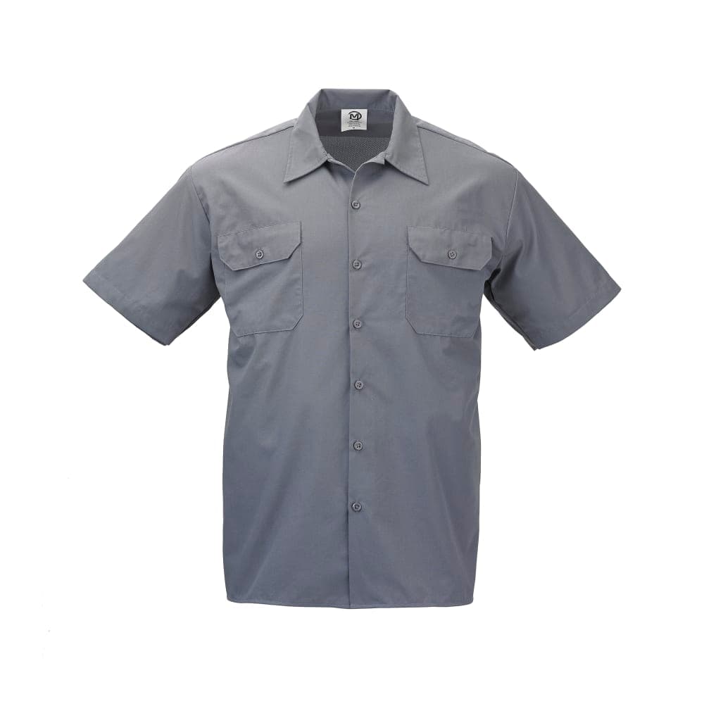 Mercer Culinary M60250GY3X Metro Edge® Brewer Work Shirt w/ Short Sleeves - Poly/Cotton, Gray, 3X
