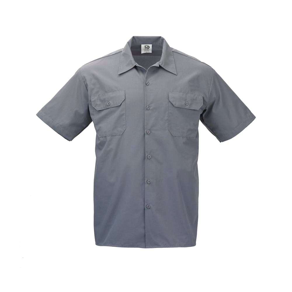 Mercer Culinary M60250GY4X Metro Edge® Brewer Work Shirt w/ Short Sleeves - Poly/Cotton, Gray, 4X