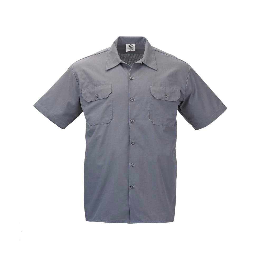 Mercer Culinary M60250GYM Metro Edge® Brewer Work Shirt w/ Short Sleeves - Poly/Cotton, Gray, Medium