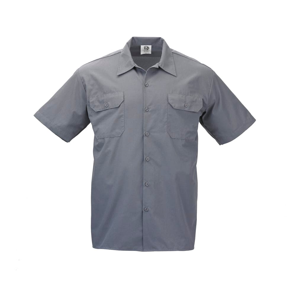 Mercer Culinary M60250GYS Metro Edge® Brewer Work Shirt w/ Short Sleeves - Poly/Cotton, Gray, Small