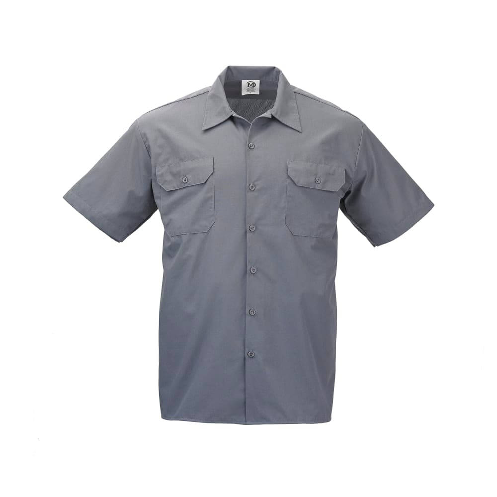 Mercer Culinary M60250GYXS Metro Edge® Brewer Work Shirt w/ Short Sleeves - Poly/Cotton, Gray, X-Small
