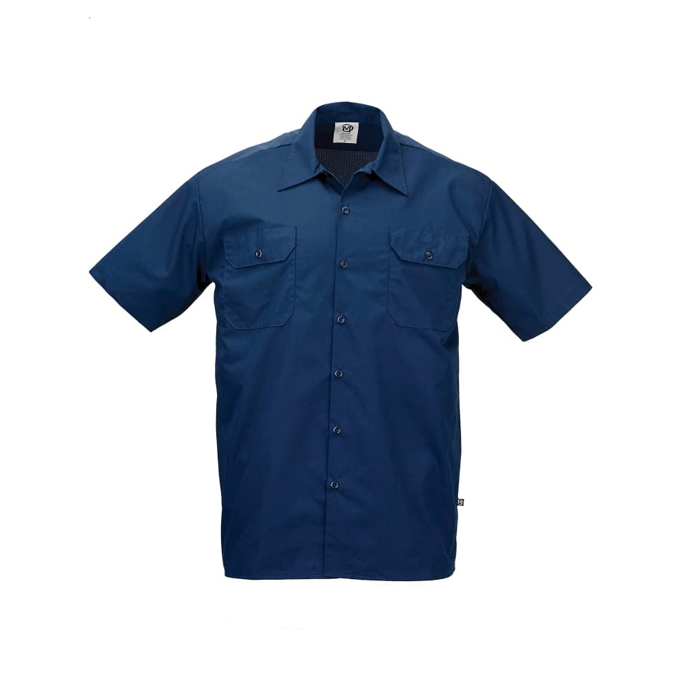 Mercer Culinary M60250NB1X Metro Edge® Brewer Work Shirt w/ Short Sleeves - Poly/Cotton, Navy Blue, X-Large