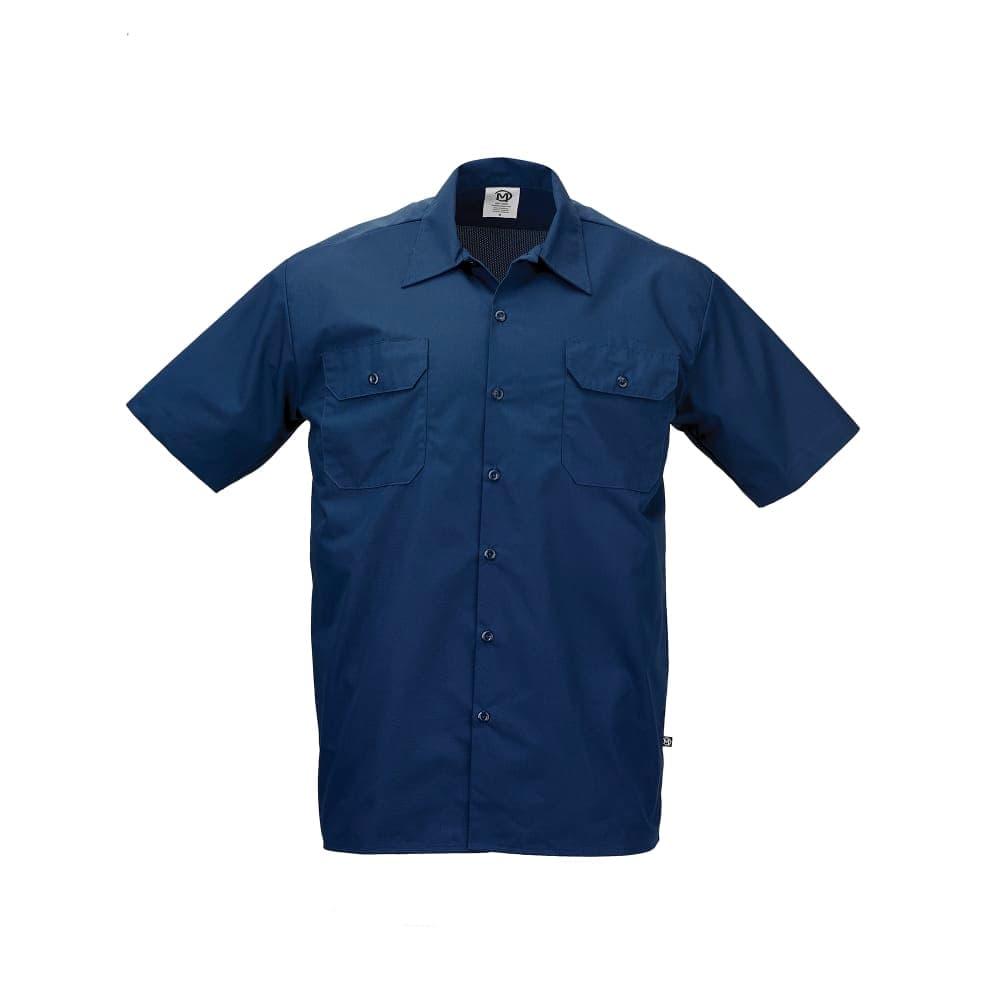Mercer Culinary M60250NB3X Metro Edge® Brewer Work Shirt w/ Short Sleeves - Poly/Cotton, Navy Blue, 3X