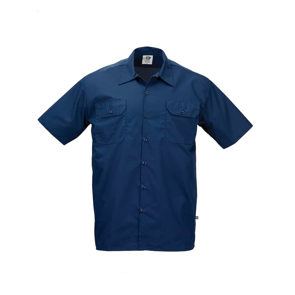 Mercer Culinary M60250NB4X Metro Edge® Brewer Work Shirt w/ Short Sleeves - Poly/Cotton, Navy Blue, 4X