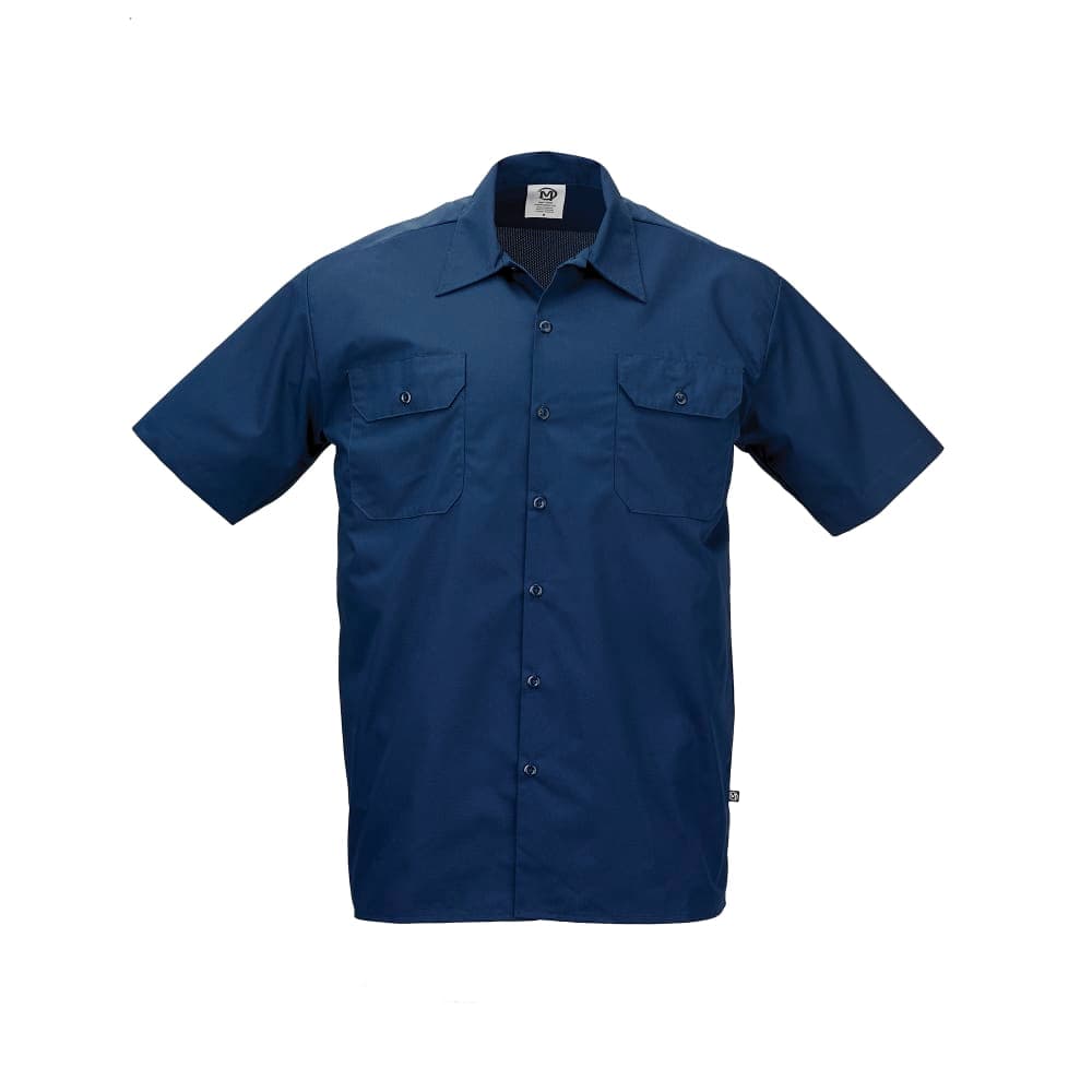 Mercer Culinary M60250NB5X Metro Edge® Brewer Work Shirt w/ Short Sleeves - Poly/Cotton, Navy Blue, 5X