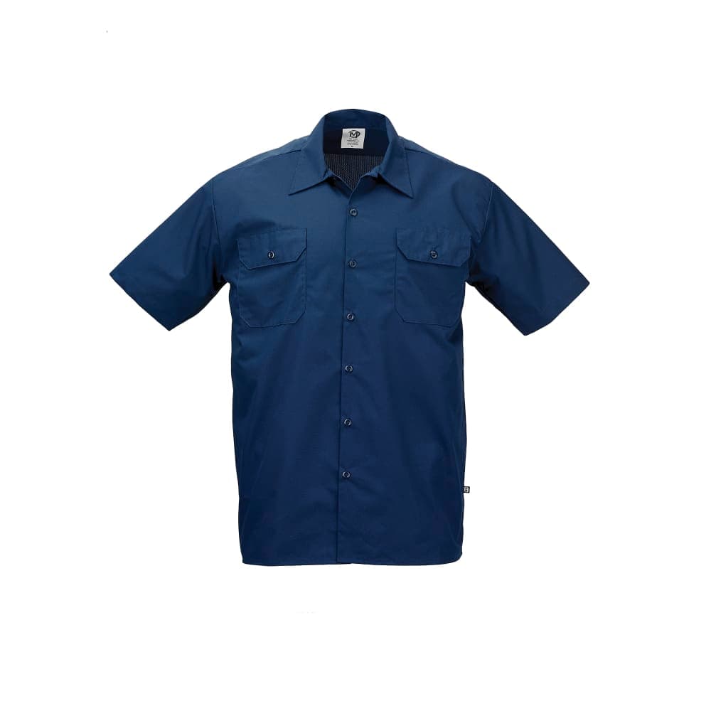 Mercer Culinary M60250NBM Metro Edge® Brewer Work Shirt w/ Short Sleeves - Poly/Cotton, Navy Blue, Medium