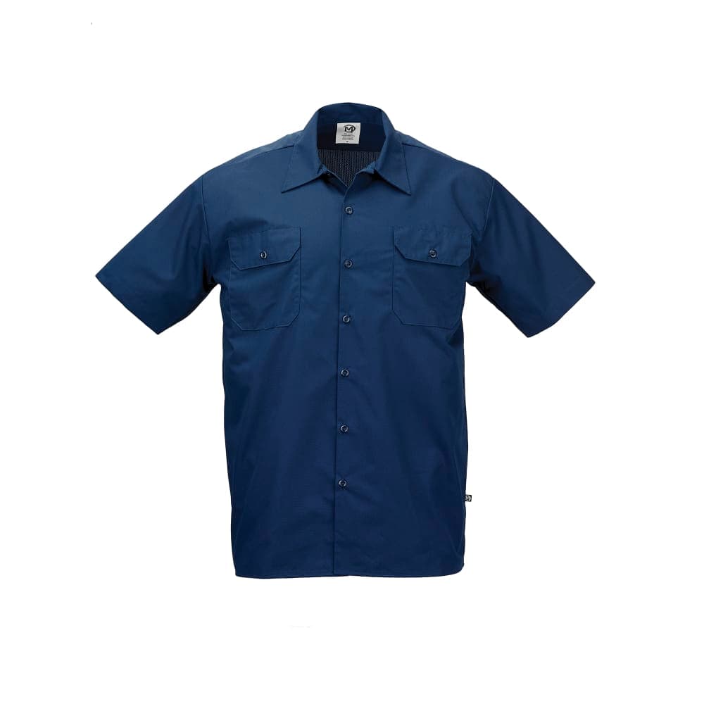Mercer Culinary M60250NBS Metro Edge® Brewer Work Shirt w/ Short Sleeves - Poly/Cotton, Navy Blue, Small
