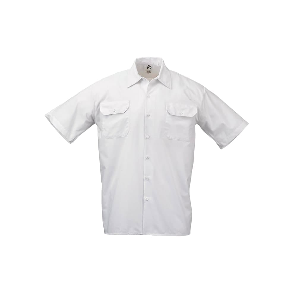 Mercer Culinary M60250WH1X Metro Edge® Brewer Work Shirt w/ Short Sleeves - Poly/Cotton, White, X-Large