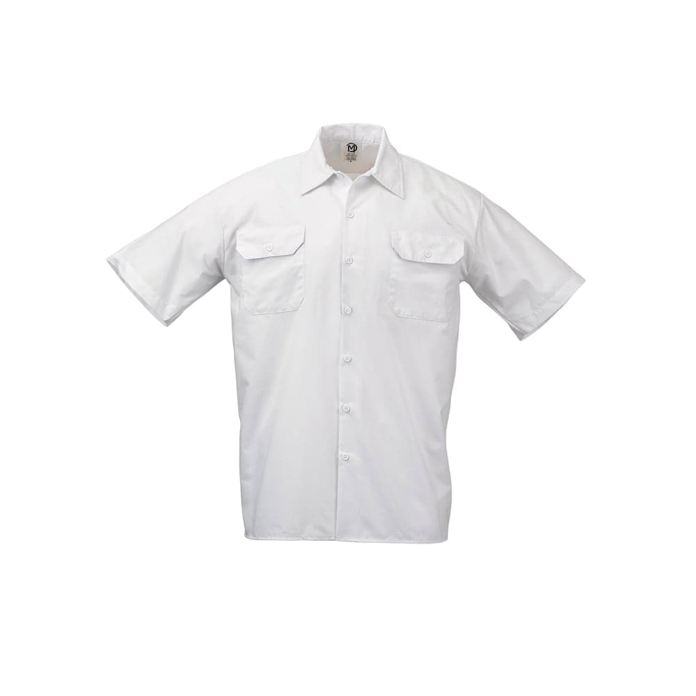Mercer Culinary M60250WHM Metro Edge® Brewer Work Shirt w/ Short Sleeves - Poly/Cotton, White, Medium